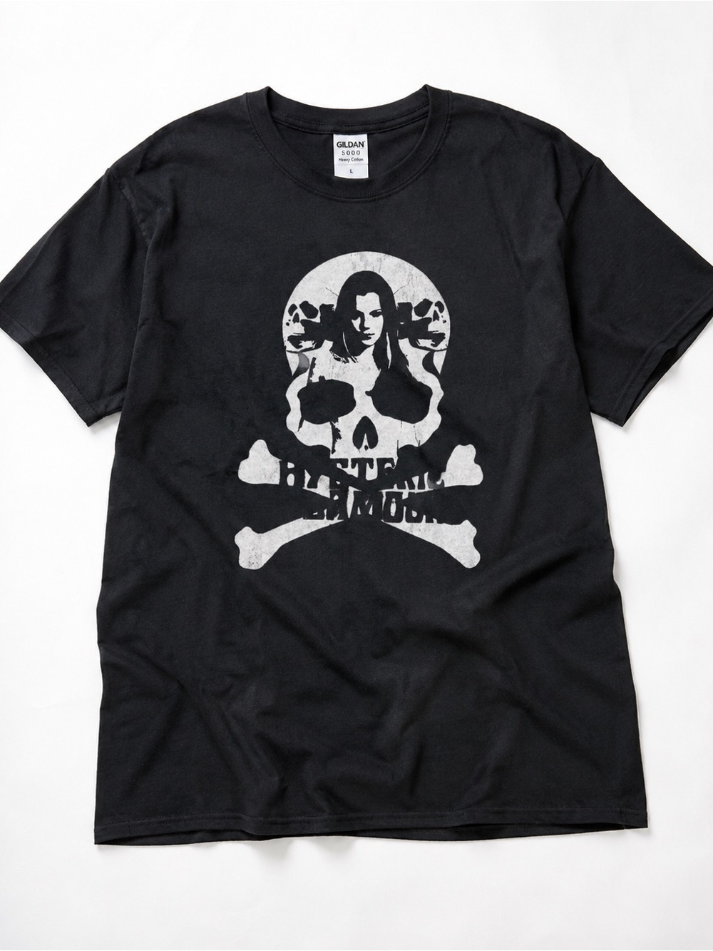Gildan Black Short-Sleeve Tee with White Skull Graphic